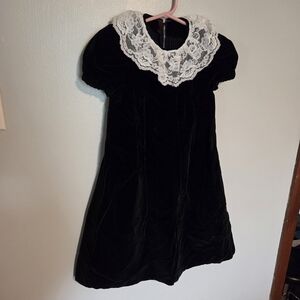 Black Velvet Dress with Lace Collar